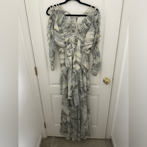 ASOS DESIGN Ruched Chiffon Printed Maxi Dress w/Satin Lace Up Detail, Size 8 - Picture 7 of 7